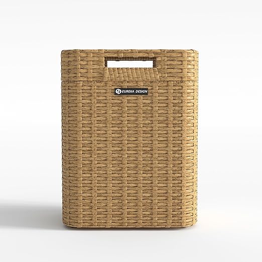 Ypati Rattan Trash Can with Lid, Wicker Bathroom Garbage Bin with Removeable Liner, 4 Gallon Small Waste Basket for Home, Outdoor Patio, Dorm, Office, Boho Decor, with Trash Bags, Tan Yellow, Eureka