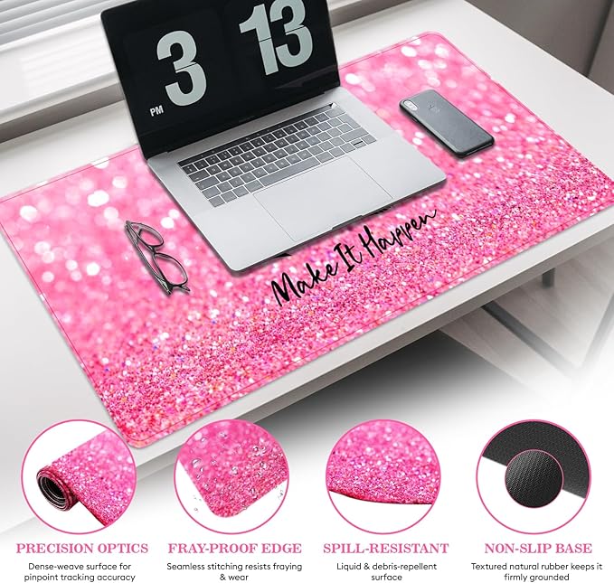 Long Mouse Pad XXL,Ergonomic Desk Mat Gaming Set,Keyboard Wrist Support Rest Mouse Pad Suitable for Office and Home (XXL Pink Set)