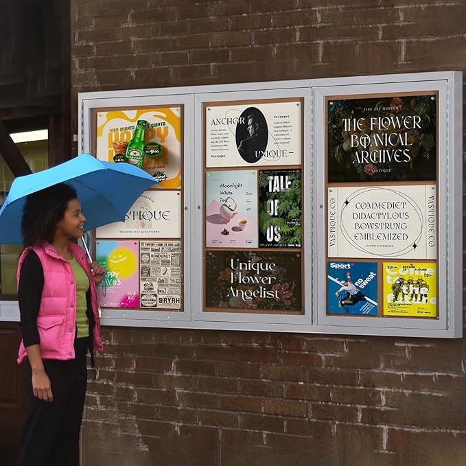 SWANCROWN Enclosed Bulletin Board 94x48in, Outdoor Bulletin Board Weatherproof for Office School Commerce, Cork, Sliver Aluminum Frame