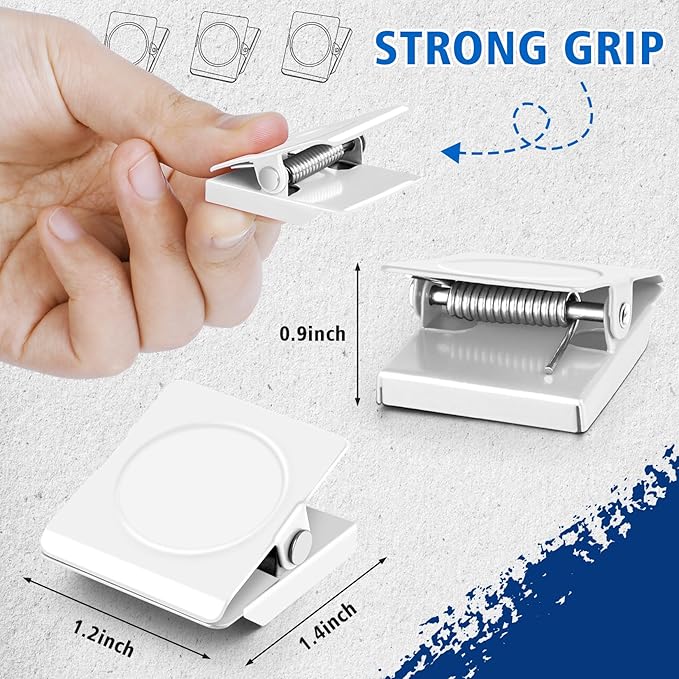 Grtard 6Pack Magnetic Clips Heavy Duty, White Magnet Clips for Fridge, Refrigerator Magnets, Strong Magnetic Clip,Scratch Free Magnets with Clip for Refrigerator, Whiteboard, Cruise, Locker