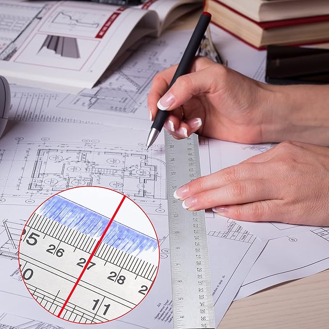 Stainless Steel Metal Ruler:[10 Pieces 12 Inch] Stainless Steel Metal Ruler with Cork Backing Non-Slip Rulers with Inch and Centimeters Metal Ruler Drafting Office Tools Prevent Ink Leakage