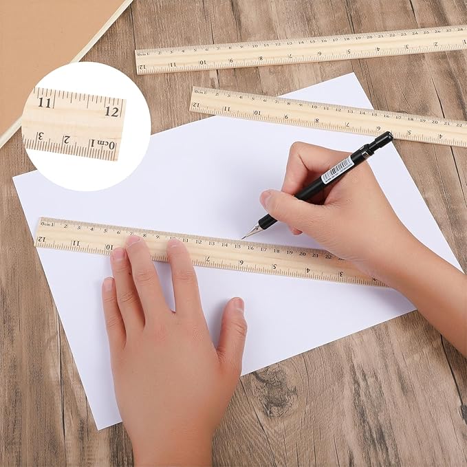 50Packs Wooden Ruler Dual Scale 12Inch/30CM Rulers Bulk Wood Measuring Ruler for School,Home,Office Teacher Supplies for Classroom