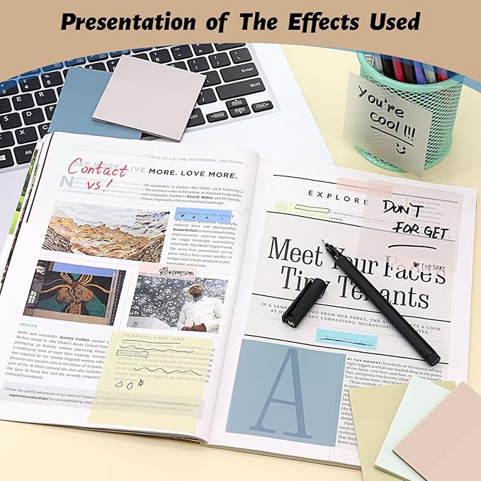 ‎SYMDROMIA Transparent Sticky Notes, 3"x3" Clear Sticky Notes, Post Translucent with See Through Self-Adhesive Sticky Pads for Office School College Supplies, 800 Sheets Soft Morandi