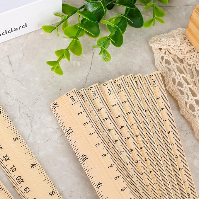 Koogel 12PCS Wooden Rulers Bulk, Wood Ruler 12inch/30cm Measuring Rulers 2 Scale for Kids Students Office School Supplies Classroom