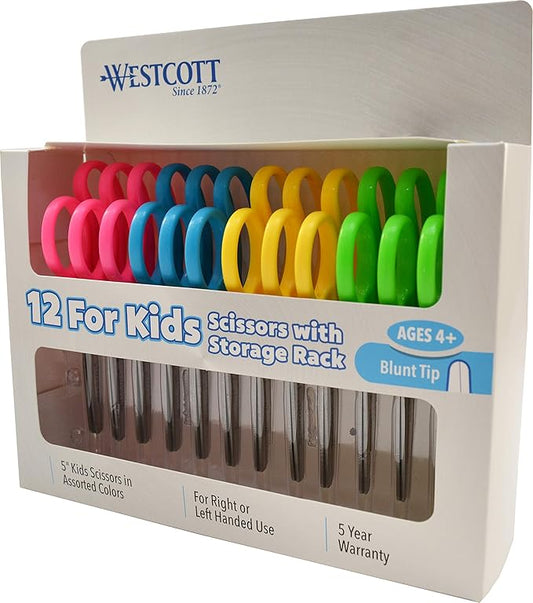 Westcott School Left and Right Handed Kids Scissors, 5" Blunt, Pack of 12, Assorted