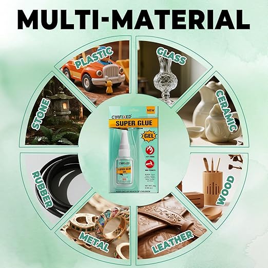 Super Glue Gel 25 Gram (Pack of 2) Clear CA Glue for Wood Furniture Plastic Ceramic Glass Leather, All Purpose Cyanoacrylate Adhesive, Heavy Duty Superglue Repair Metal Model Shoe Stone Pottery Rubber