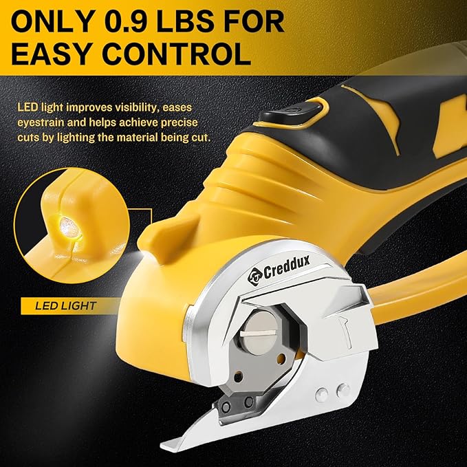 4v Cordless Electric Scissors, Electric Box Cutter With LED Light and Safety Lock, Cardboard Cutter, Rotary Cutter for Cardboard Leather Carpet Plastic Yellow