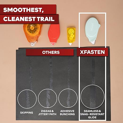 XFasten Glue Tape Roller for Scrapbooking 4-Pack Acid-Free Multicolor Double Sided Tape Roller for Crafts, Photos, Bullet and Junk Journaling Supplies - Scrapbook Adhesive Runner (0.3 in x 30 ft)