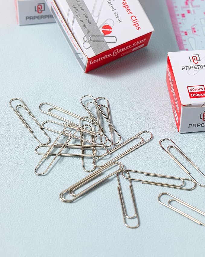 PAPERPAL Paperclips for Office School & Personal Use, Jumbo Nonskid Paper Clip (2"), 1000 Large Paper Clips (10 Boxes of 100 Each), Silver