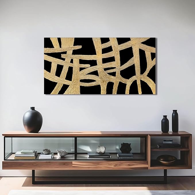 YISXINOAG Abstract Wall Art Small Size Black And Gold Wall Art Home Wall Decor Artwork Modern Canvas Art Wall Decor Painting Prints Pictures For Bedroom Office Artwork 20"X 40"