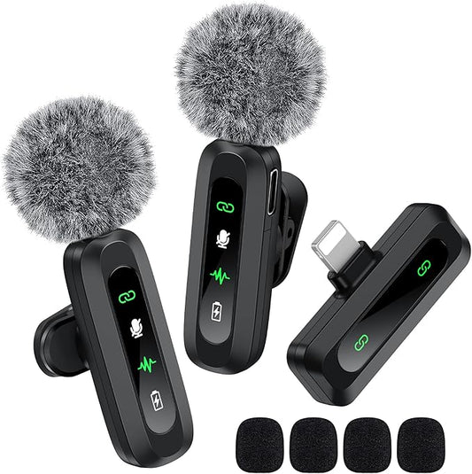 Wireless Lavalier Microphone for iPhone Recording Clip-on Mini Mic for iPhone/for iPad Video Recording with Rotatable Clip&Denoise Recording, Portable Mic Set for Content Creators