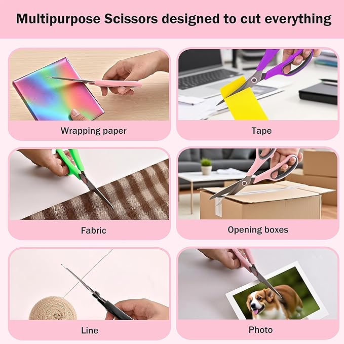 Scissors Set of 6 Bulk, Rkqoa 8" All Purpose Scissors Pack - with Ultra Sharp Blades and Comfort Grip Handles for School Office Classroom Everyday Use, Adult Size Scissor