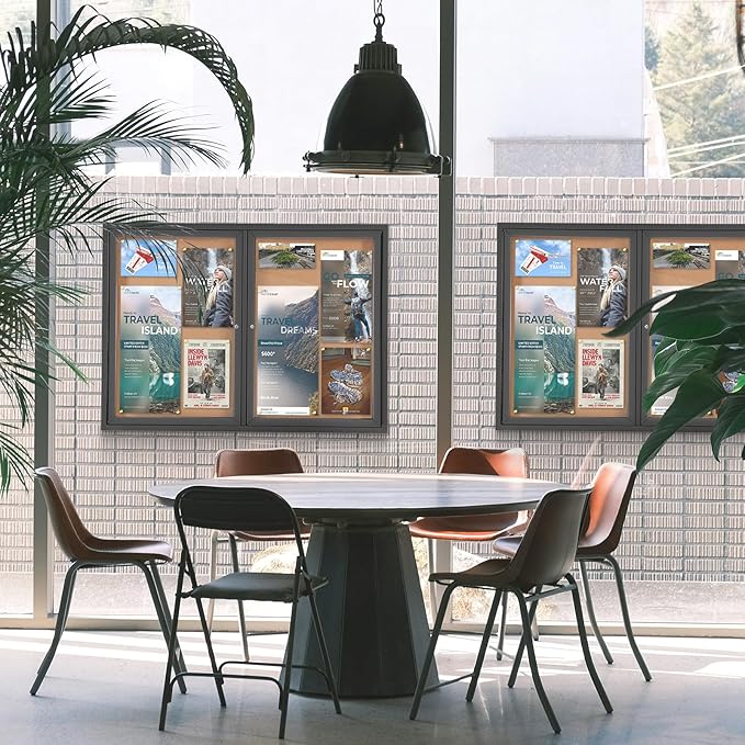 S SWANCROWN Outdoor Bulletin Board Weatherproof 48x36in, Enclosed Bulletin Board Wall Display Case for Office School Commerce, Cork, Black Aluminum Frame