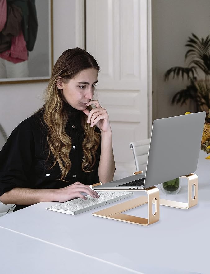 ALASHI Laptop Stand for Desk, Aluminum Computer Riser, Ergonomic Notebook Holder, Detachable Metal Laptops Elevator, PC Cooling Mount Support 10 to 15.6 Inches Notebook, Gold