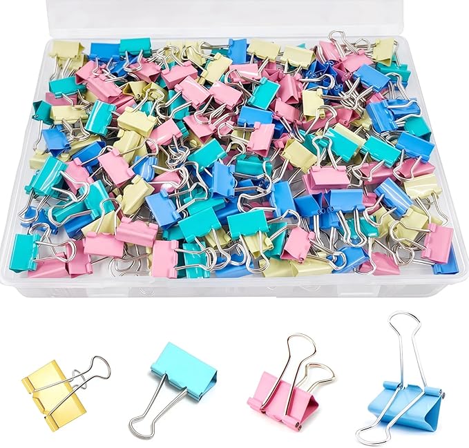 180 Pcs Small Binder Clips Assorted Colored, 0.59 in/15mm Mini Binder Paper Clips, Paper Clamps for Office Supplies, Home, School,Business Document Organizing (Blue, Pink, Yellow, Green)