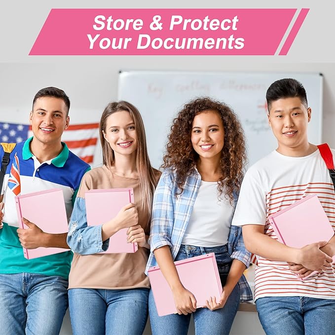 1-inch 3 Ring Binder with 2 Interior Pockets, 1'' Basic Binders Holds US Letter Size 8.5'' x 11'' Paper - Versatile Binders for Office, Home, and School Use, 6 Pack (Pink)