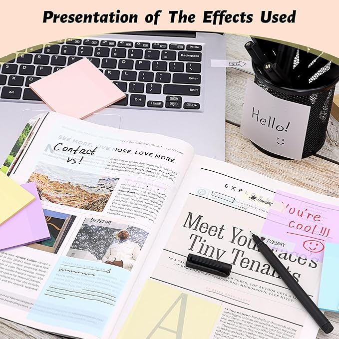 ‎SYMDROMIA Transparent Sticky Notes, 3"x3" Clear Sticky Notes, Post Translucent with See Through Self-Adhesive Sticky Pads for Office School College Supplies, 800 Sheets Bright Morandi