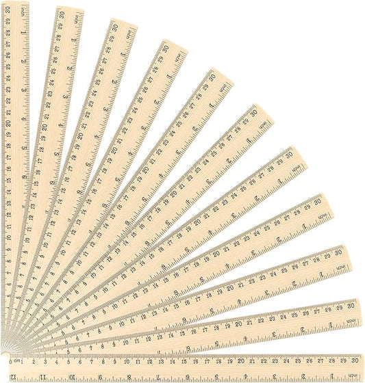Koogel 24 Pack Wooden Rulers 12inch/30cm Bulk, Wood Measuring Rulers 2 Scale for Kids Students Office Classroom Back to School Supplies 2 Scale (30 cm)
