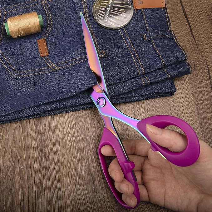 Sharp Sewing Scissors, Professional Heavy Duty Titanium Coating Forged Stainless Steel Multi-Purpose Shears for Fabric Leather, Dressmaking, Tailoring, Quilting, Home & Office, Art & School, 10 inch