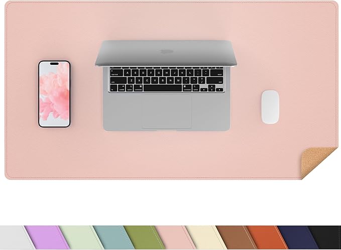 AFIING Dual-Sided Desk Pad, Natural Cork & PU Leather Large Mouse mats for Office and Home Work, Desk Protector Non-Slip, Waterproof, Easy Clean (Pink, 23.6" x 13.7")