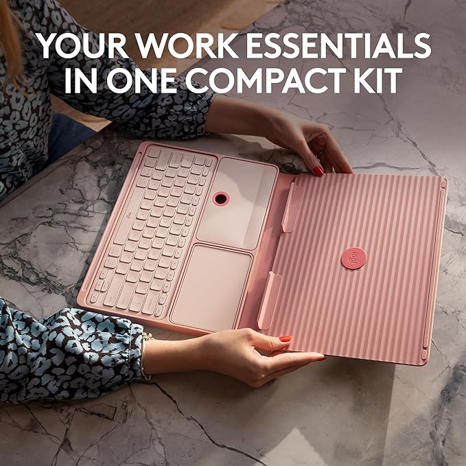 Logitech Casa Pop-Up Desk Work From Home Kit with Laptop Stand, Wireless Keyboard & Touchpad, Bluetooth, USB C Charging, for Laptop/MacBook (10” to 17”),Windows, macOS, ChromeOS - Bohemian Blush, Pink