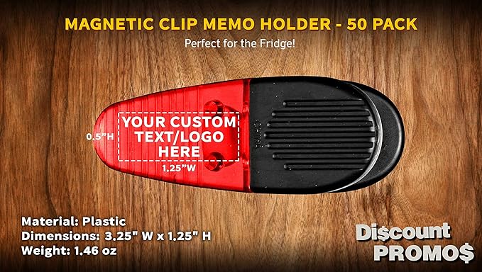 50 Magnetic Memo Holders Set - Customizable Text, Logo - Large Clip, Plastic - TRed