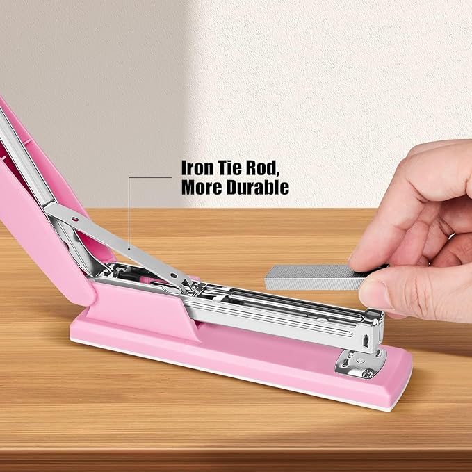 Stapler 25 Sheet Capacity with 1000 Staples and Staple Remover - Staplers for Desk, Non-Slip Office Stapler with Staples for Office, Pink
