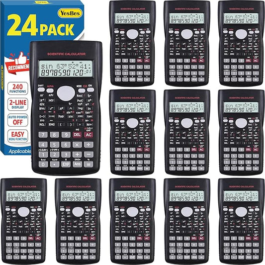 24 Pack Scientific Calculators Bulk, 2-Line Large Screen Display 240 Functions Scientific Calculators for Students, Math Algebra Fraction Calculator for High School College School