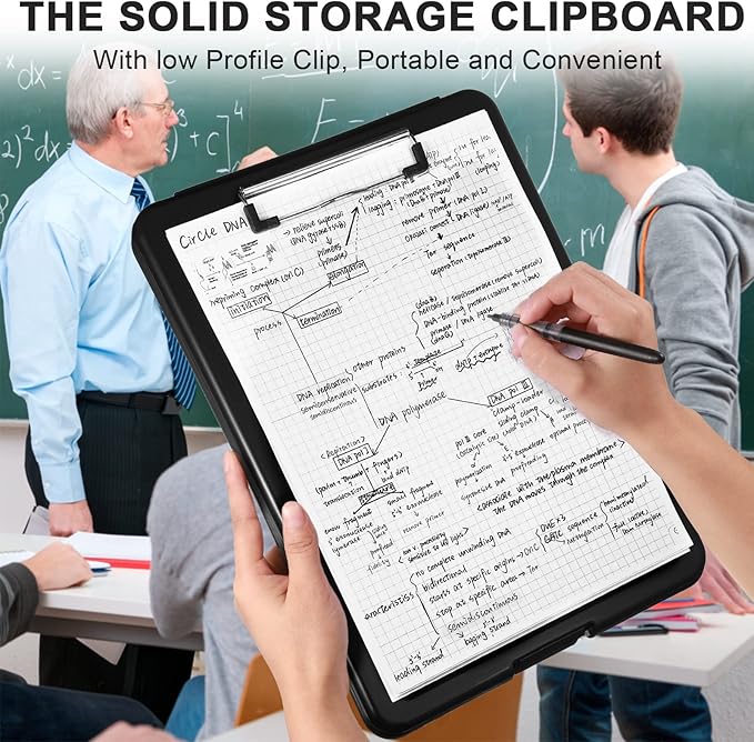 Mimorou 10 Pcs Clipboard with Storage Plastic Nursing Clipboard 9.5 x 13.5 Inch with Low Profile Clip Foldable Clip Board with Storage for Home Office Back to School Supplies
