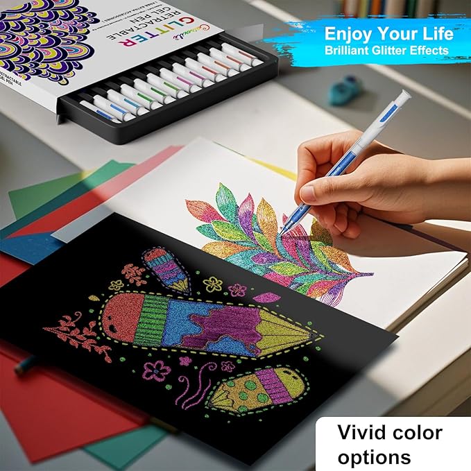 12 Colors Retractable Glitter Gel Pens, Colored Gel Pens, For Artists Adults Coloring Books Drawing Journaling Doodling Writing Back to School Supplies