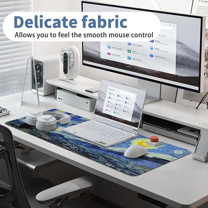 Starry Night Cat Gaming Mouse Pad Large Desk Mat Extended Keyboard Mouse Pad Anime Mousepad with Non-Slip Base and Stitched Edge Mouse Mat Desk Pad 31.5 x 11.8 Mouse Pads for Desk Home Office Gaming