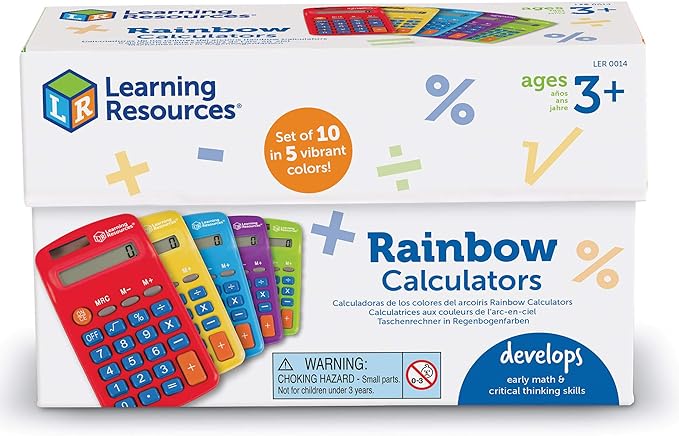 Learning Resources Rainbow Calculators - Solar Powered, Classroom Must Haves, Back to School, Math Manipulatives, Teacher Set of 10, Ages 3+