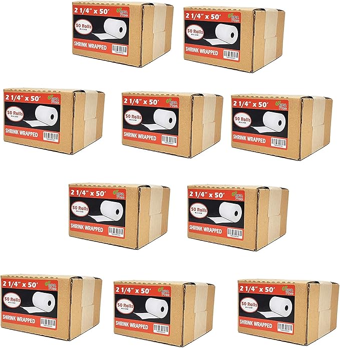 (1000 Rolls) 2 1/4 x 50 Thermal Paper Receipt Rolls 55 GSM Premium Quality German Paper fits all Credit Card Terminals VX520, ICT220 ICT250 BPA Free from BuyRegisterRolls
