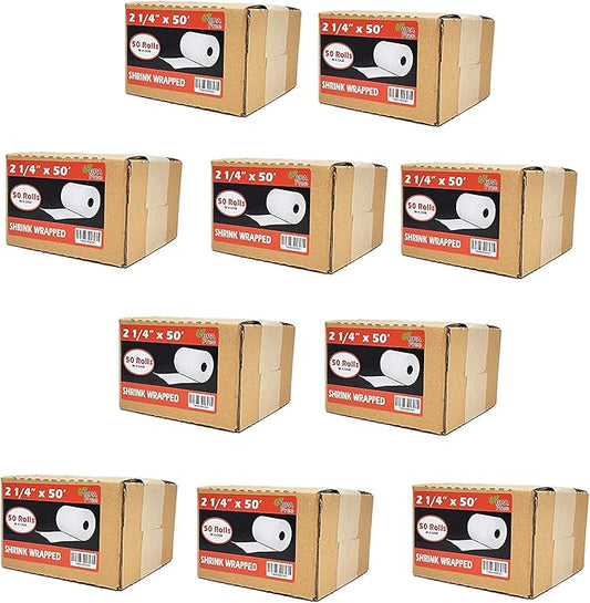 (1000 Rolls) 2 1/4 x 50 Thermal Paper Receipt Rolls 55 GSM Premium Quality German Paper fits all Credit Card Terminals VX520, ICT220 ICT250 BPA Free from BuyRegisterRolls