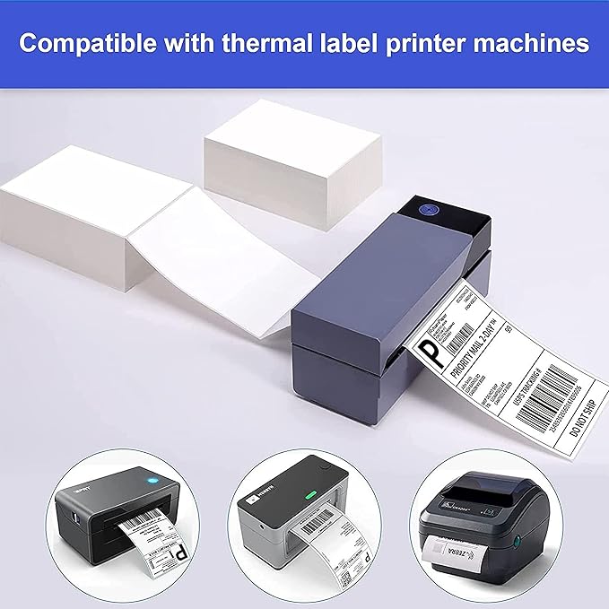 RyhamPaper 4" x 6" Fanfold Direct Thermal Labels - White Shipping Mailing Postage Labels, Perforated, Permanent Adhesive(20 Stacks - 20000 Labels)