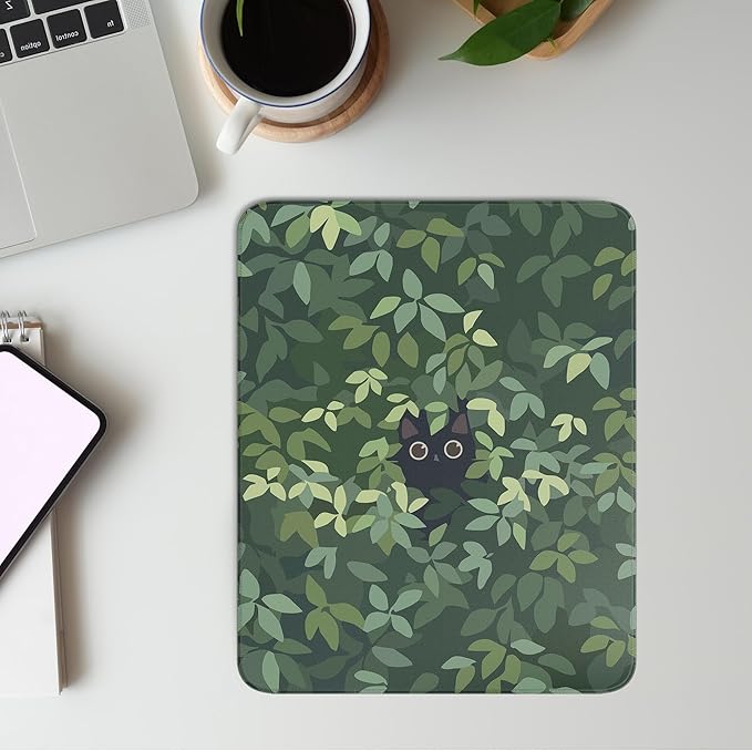 Anime Black Cat Square Mouse Pad,Cute Cat Mouse Pads for Wireless Mouse Desk Accessories,10"X8"Travel Mousepad with Non-Slip Rubber Base, Stitched Edge Mouse Pads for Desk,Computers,Laptop,Office Home