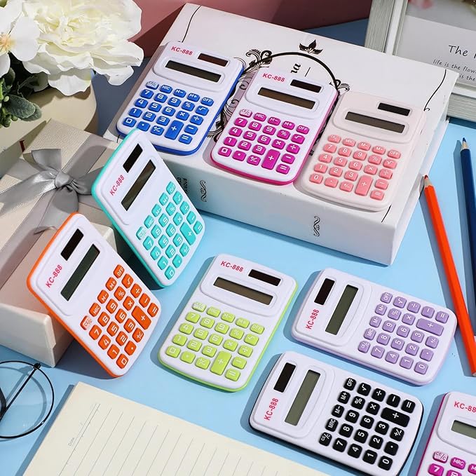 Hoteam 16 Pcs Christmas Pocket Calculator Gift for Students Bulk Mini Handheld Calculator Basic Standard Calculators with Button Battery 8 Digit Display for School Office Home(Bright Color)