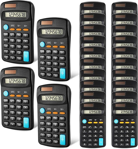 Flutesan 24 Pieces Basic Mini Calculators Bulk for Students Small Pocket Size Hand Held Calculators Desktop School Supplies for Classroom Desktop Home High School College Office(Black)