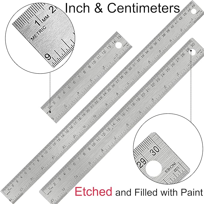 Stainless Steel Metal Ruler:[10 Pieces 12 Inch] Stainless Steel Metal Ruler with Cork Backing Non-Slip Rulers with Inch and Centimeters Metal Ruler Drafting Office Tools Prevent Ink Leakage