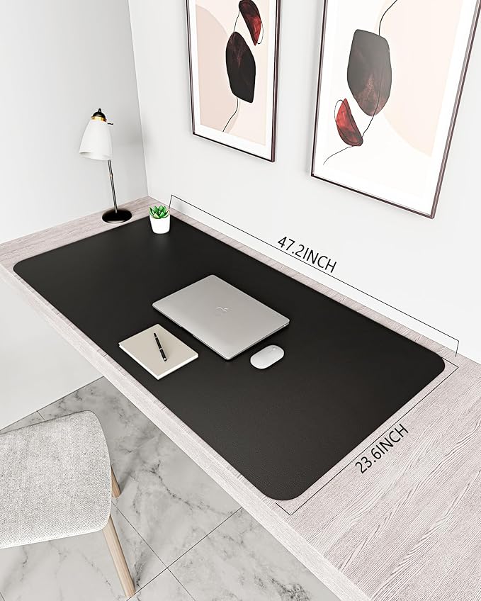 YSAGi Leather Desk Protector, Office Mat, Large Mouse Mat, Non-Slip PU Leather Blotter, Laptop Desk Pad, Waterproof Writing Pad for Office and Home (Black, 47.2" x 23.6")