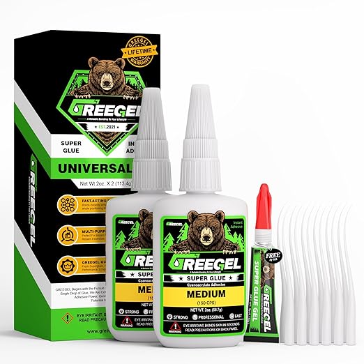 Super Glue Medium for Plastic, Metal, Leather, Wood, Ceramic, Premium Superglue 4 oz - Clear Cyanoacrylate Adhesive (CA) Instant Glue with Extra Gel for Quick Fixes & Repair (2 Pack)