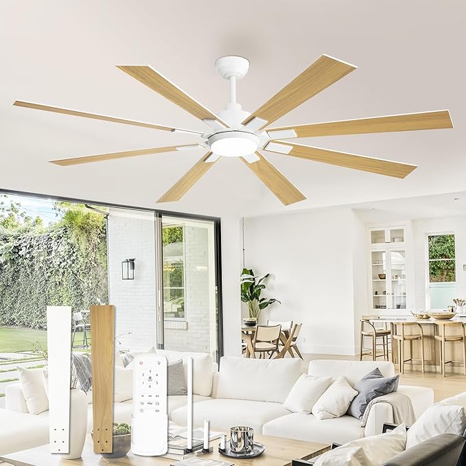 ZMISHIBO 72 inch White Ceiling Fans with Lights and Remote, Indoor/Outdoor Ceiling Fan for Patio Living Room, 6 Speed Reversible Quiet DC Motor, 3 CCT, Dual Finish Blades