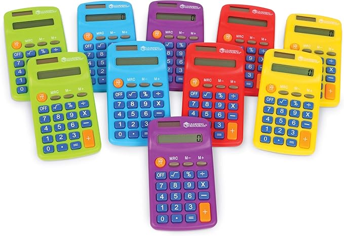 Learning Resources Rainbow Calculators - Solar Powered, Classroom Must Haves, Back to School, Math Manipulatives, Teacher Set of 10, Ages 3+