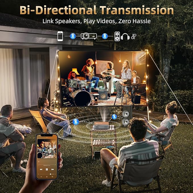 [Electric Focus / High Brightness] Projector with WiFi and Bluetooth, Highlight Native 1080P Outdoor Movie Projector, FUDONI Home Theater Auto 6D Keystone, 300"Screen for USB/HDMI/iOS/Android/TV Stick