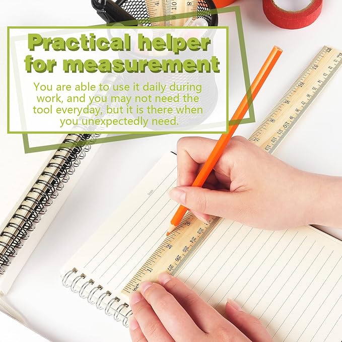 ZZTX 3 Pack Wooden Ruler 12 Inch Rulers Bulk Wood Measuring Ruler for Students Office School Supplies 2 Scale (30 cm)