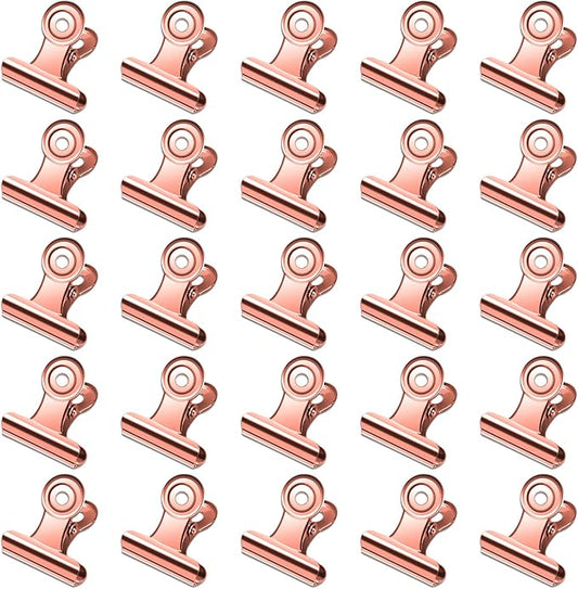 30 Pack Small Bull Clips 0.87 Inch Mini Metal Hinge Clips Binder Paper Hinge Clip for Office, Home, School, Shops, Rose Gold, 22mm