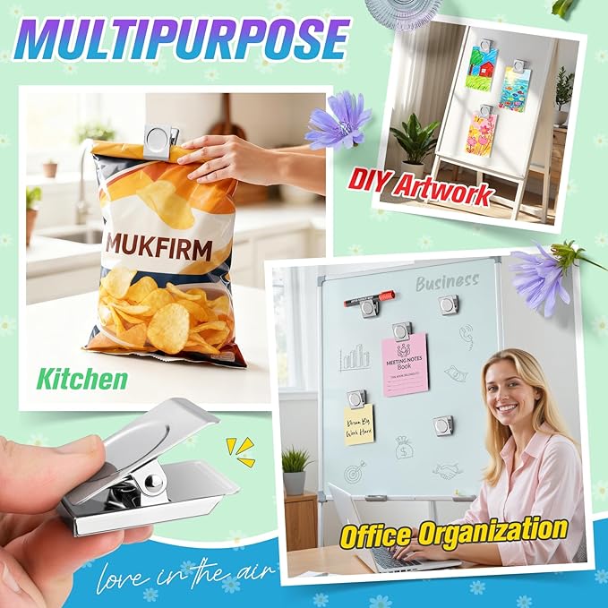 12 Pack Large Magnetic Clips Heavy Duty, Strong Magnet Clips for Notes, Fridge Magnets, Refrigerator Magnets Clip for Organization, Chip Clip Magnets for Whiteboard, Classroom, Cruise, Office