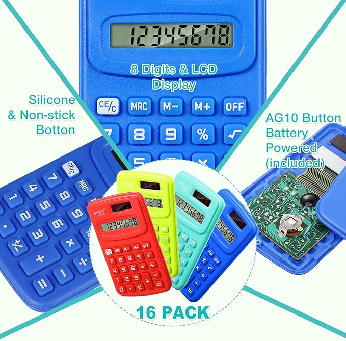Yunsailing 48 Pcs Pocket Calculators Bulk Mini 8 Digit Handheld Calculator Small Basic Standard Calculator for Students Kids Teachers School Desktop Home Office, 3 Designs (Classic)