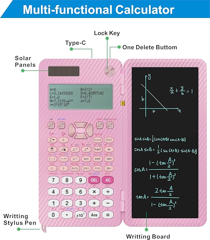 Scientific Calculators for College Students, IPepul Pink Desktop Math Solar Calculator with Notepad,991EX Type-C Rechargeable 552 Functions, School Supplies for Middle High School and Students(Pink)