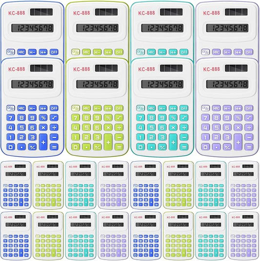 Hoteam 16 Pcs Christmas Pocket Calculator Gift for Students Bulk Mini Handheld Calculator Basic Standard Calculators with Button Battery 8 Digit Display for School Office Home(Assorted Colors)